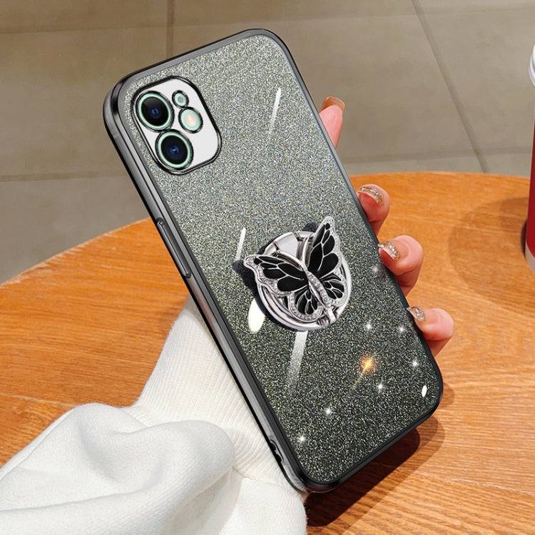 Plated Gradient Glitter Butterfly Holder TPU Phone Case, For iPhone 12 mini, For iPhone 11 Pro Max, For iPhone 11, For iPhone 11 Pro