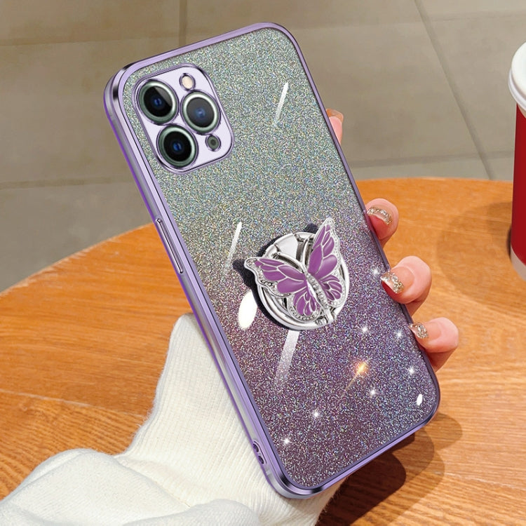 Plated Gradient Glitter Butterfly Holder TPU Phone Case, For iPhone 12 mini, For iPhone 11 Pro Max, For iPhone 11, For iPhone 11 Pro
