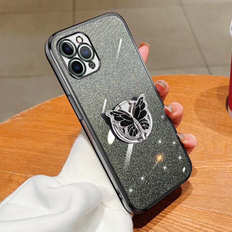 Plated Gradient Glitter Butterfly Holder TPU Phone Case, For iPhone 12 mini, For iPhone 11 Pro Max, For iPhone 11, For iPhone 11 Pro