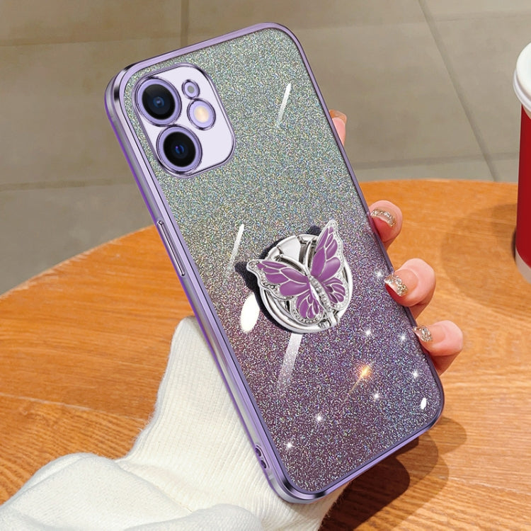 Plated Gradient Glitter Butterfly Holder TPU Phone Case, For iPhone 13 mini, For iPhone 12, For iPhone 12 Pro Max, For iPhone 12 Pro