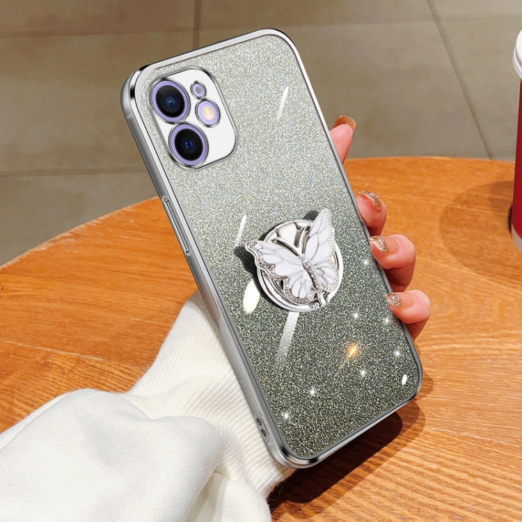 Plated Gradient Glitter Butterfly Holder TPU Phone Case, For iPhone 13 mini, For iPhone 12, For iPhone 12 Pro Max, For iPhone 12 Pro
