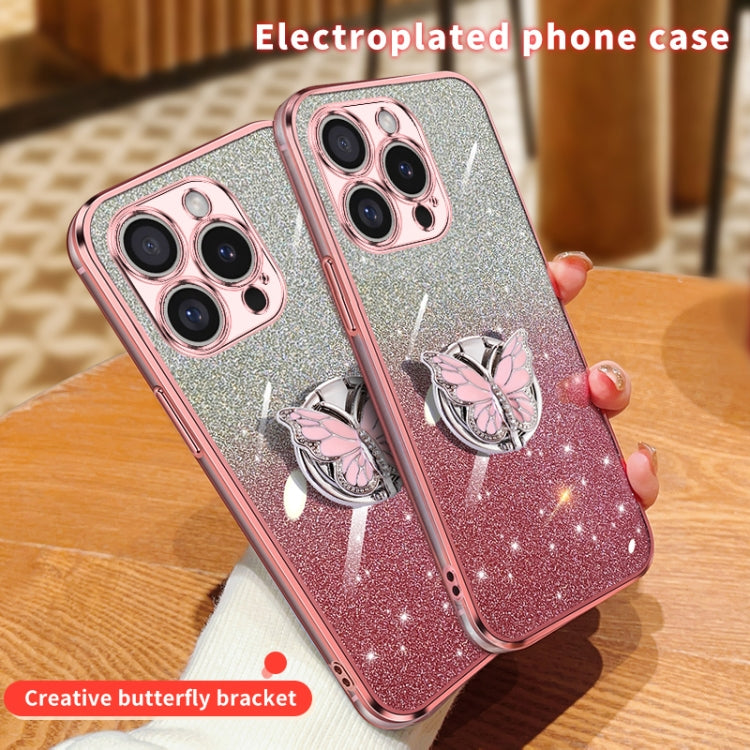 Plated Gradient Glitter Butterfly Holder TPU Phone Case, For iPhone 16 Pro Max, For iPhone 16 Pro, For iPhone 16 Plus, For iPhone 16