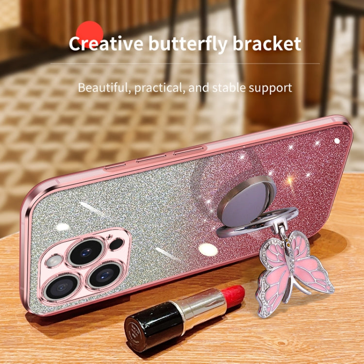 Plated Gradient Glitter Butterfly Holder TPU Phone Case, For iPhone 16 Pro Max, For iPhone 16 Pro, For iPhone 16 Plus, For iPhone 16