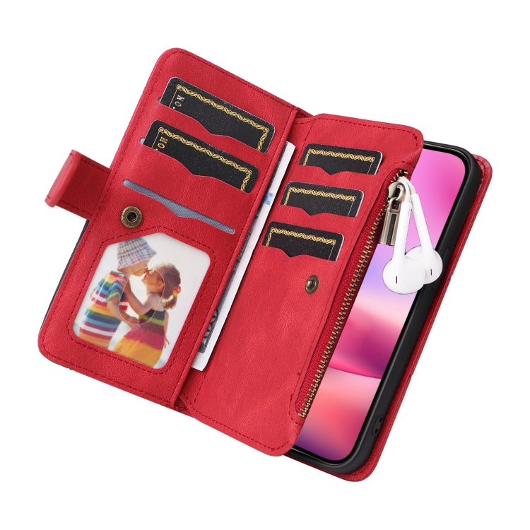 Dual-color 9 Card Slots Zipper Wallet Leather Phone Case, For iPhone 16