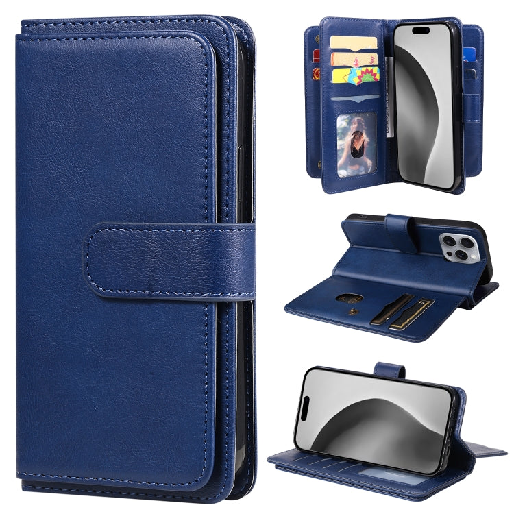Multi-Function Wallet 10 Card Slots Leather Phone Case, iPhone 16e, For iPhone 16 Pro Max, For iPhone 16 Pro, For iPhone 16 Plus