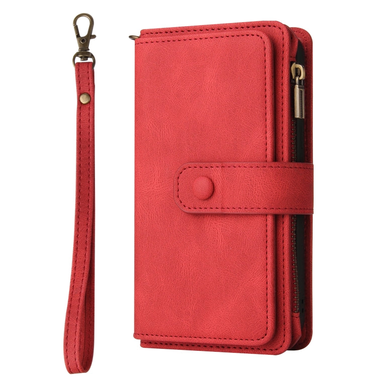 Skin Feel Multi Card Slots Zipper Wallet Leather Phone Case, For iPhone 16 Pro, For iPhone 16 Plus, For iPhone 16