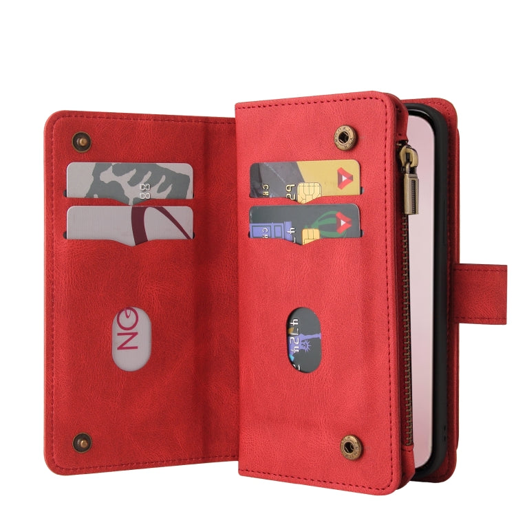 Skin Feel Multi Card Slots Zipper Wallet Leather Phone Case, For iPhone 16 Pro, For iPhone 16 Plus, For iPhone 16