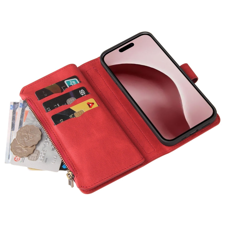 Skin Feel Multi Card Slots Zipper Wallet Leather Phone Case, For iPhone 16 Pro, For iPhone 16 Plus, For iPhone 16
