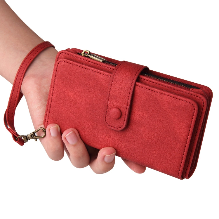 Skin Feel Multi Card Slots Zipper Wallet Leather Phone Case, For iPhone 16 Pro, For iPhone 16 Plus, For iPhone 16
