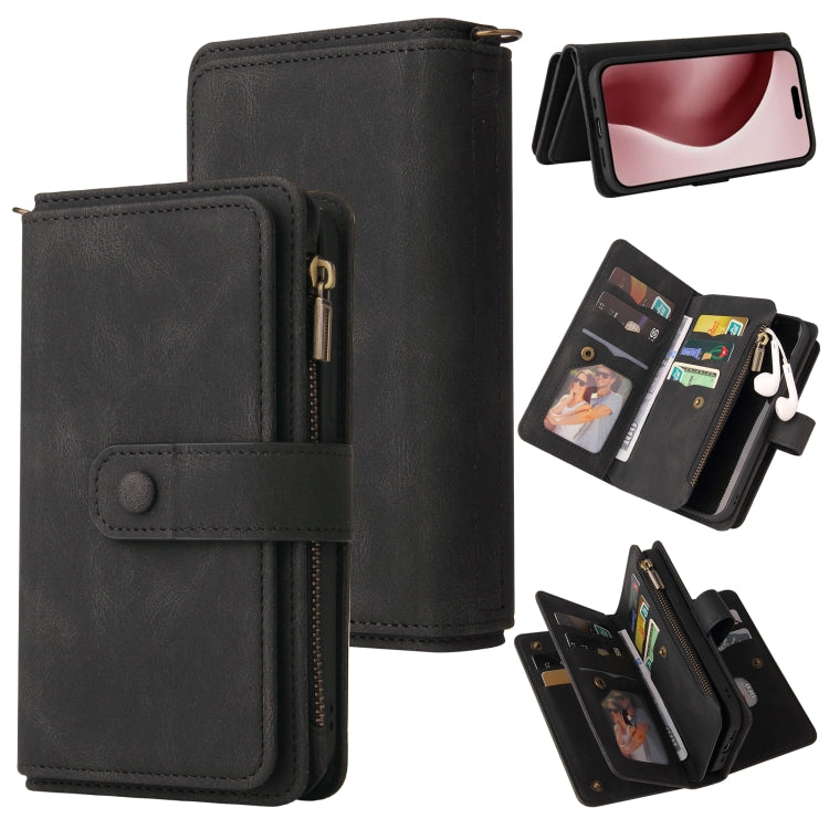 Skin Feel Multi Card Slots Zipper Wallet Leather Phone Case, For iPhone 16 Pro, For iPhone 16 Plus, For iPhone 16