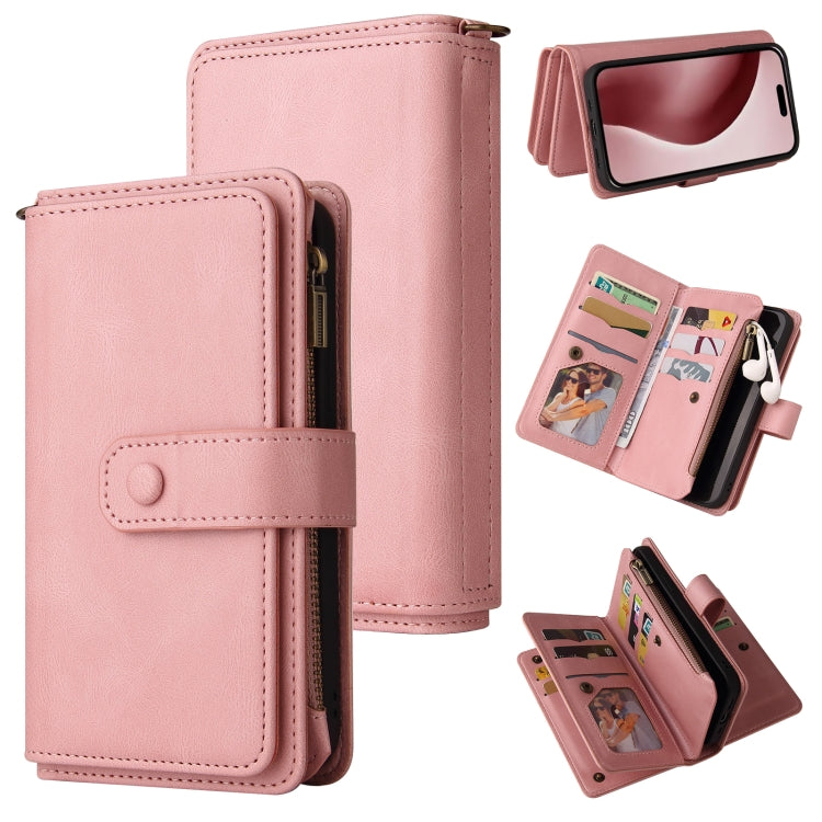 Skin Feel Multi Card Slots Zipper Wallet Leather Phone Case, For iPhone 16 Pro, For iPhone 16 Plus, For iPhone 16
