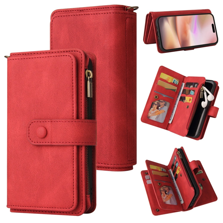 Skin Feel Multi Card Slots Zipper Wallet Leather Phone Case, For iPhone 16 Pro, For iPhone 16 Plus, For iPhone 16