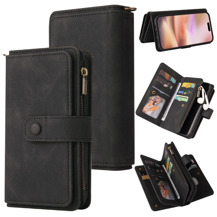 Skin Feel Multi Card Slots Zipper Wallet Leather Phone Case, For iPhone 16 Pro, For iPhone 16 Plus, For iPhone 16