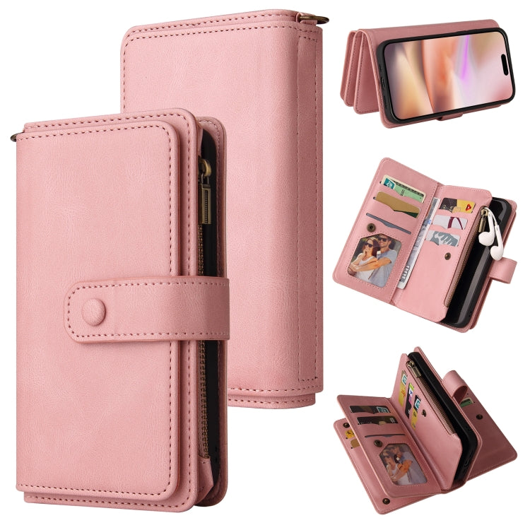 Skin Feel Multi Card Slots Zipper Wallet Leather Phone Case, For iPhone 16 Pro, For iPhone 16 Plus, For iPhone 16