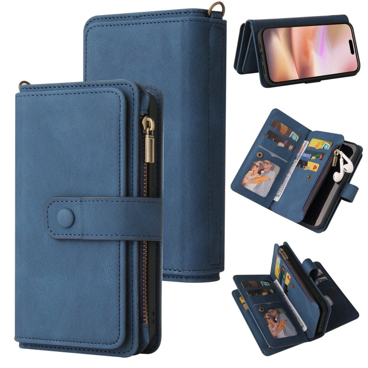 Skin Feel Multi Card Slots Zipper Wallet Leather Phone Case, For iPhone 16 Pro, For iPhone 16 Plus, For iPhone 16
