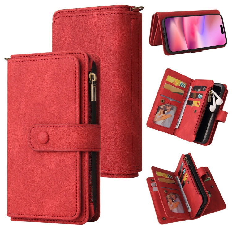 Skin Feel Multi Card Slots Zipper Wallet Leather Phone Case, For iPhone 16 Pro, For iPhone 16 Plus, For iPhone 16