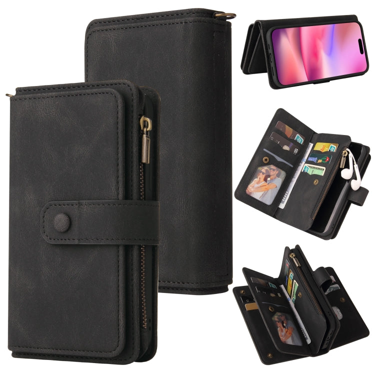 Skin Feel Multi Card Slots Zipper Wallet Leather Phone Case, For iPhone 16 Pro, For iPhone 16 Plus, For iPhone 16