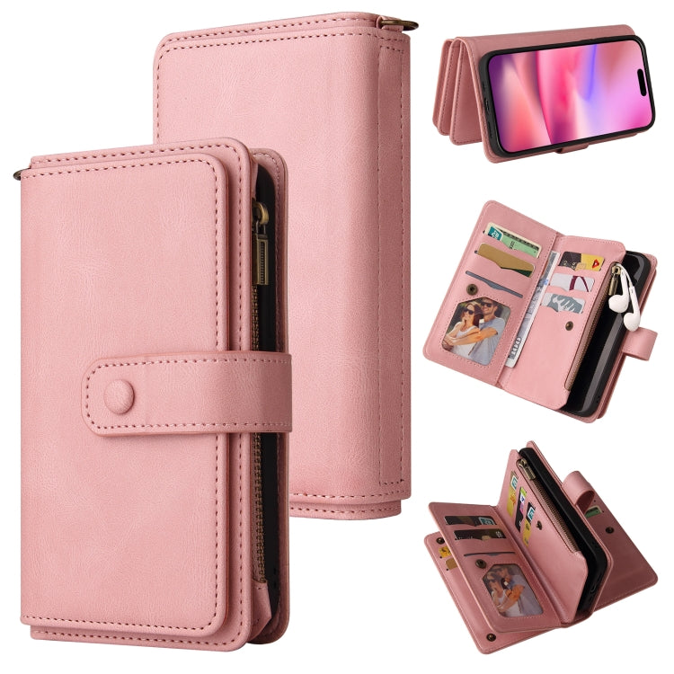 Skin Feel Multi Card Slots Zipper Wallet Leather Phone Case, For iPhone 16 Pro, For iPhone 16 Plus, For iPhone 16