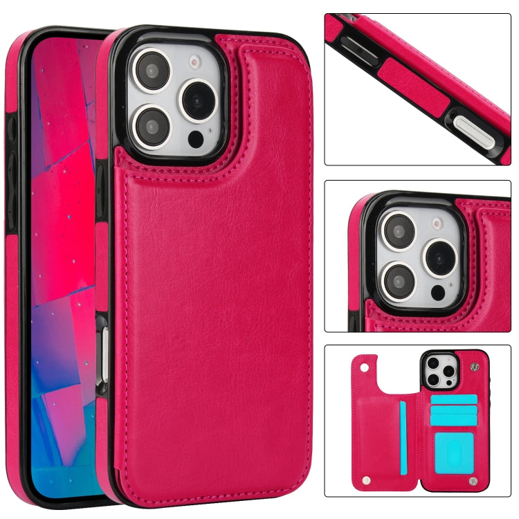 Double Buckle Crazy Horse Texture PU Phone Case, For iPhone 16 Pro Max, For iPhone 16 Pro, For iPhone 16 Plus