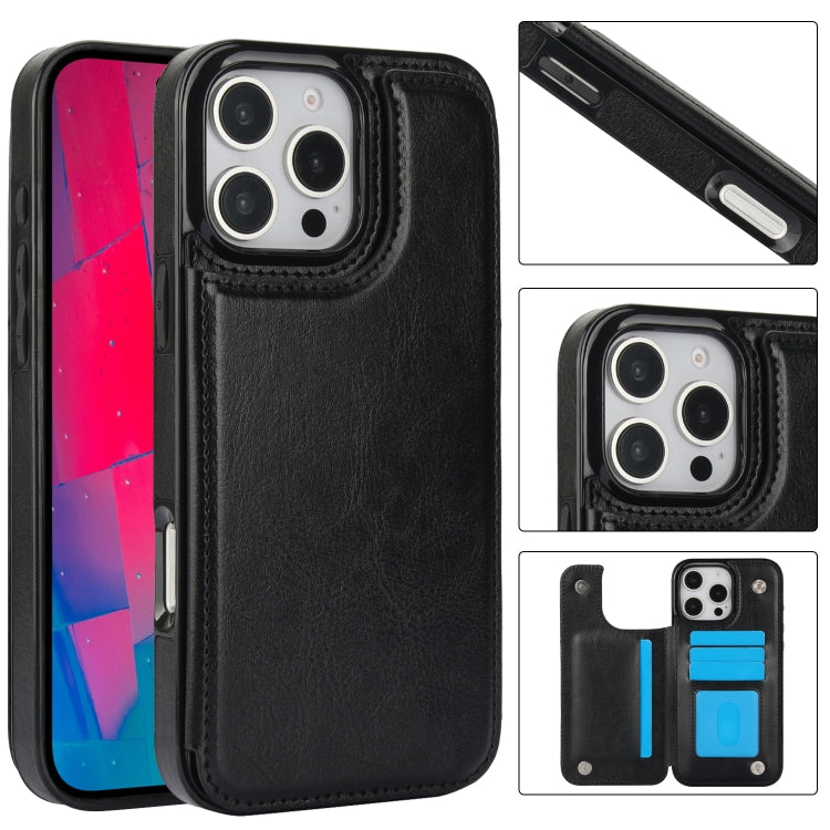 Double Buckle Crazy Horse Texture PU Phone Case, For iPhone 16 Pro Max, For iPhone 16 Pro, For iPhone 16 Plus