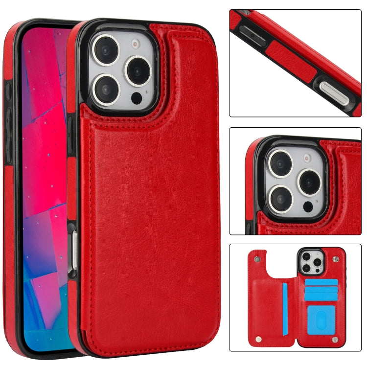 Double Buckle Crazy Horse Texture PU Phone Case, For iPhone 16 Pro Max, For iPhone 16 Pro, For iPhone 16 Plus