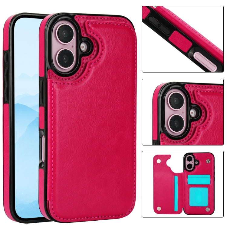 Double Buckle Crazy Horse Texture PU Phone Case, For iPhone 16 Pro Max, For iPhone 16 Pro, For iPhone 16 Plus