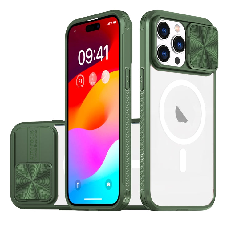 Clear Acrylic + PC + TPU MagSafe Lens Sliding Cover Full Coverage Phone Case, For iPhone 16, For iPhone 15 Pro Max, For iPhone 14 Plus
