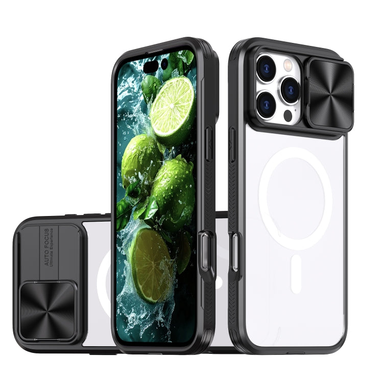 Clear Acrylic + PC + TPU MagSafe Lens Sliding Cover Full Coverage Phone Case, For iPhone 16 Pro Max, For iPhone 16 Pro, For iPhone 16 Plus
