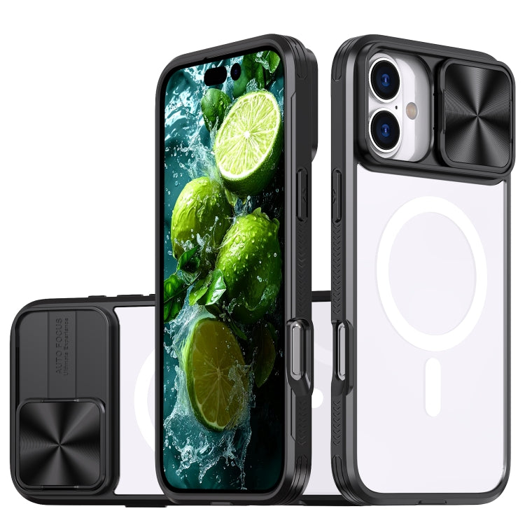 Clear Acrylic + PC + TPU MagSafe Lens Sliding Cover Full Coverage Phone Case, For iPhone 16 Pro Max, For iPhone 16 Pro, For iPhone 16 Plus