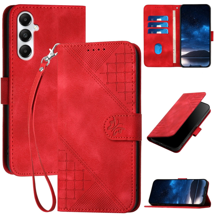 YX0080 Grid Butterfly Embossed Pattern Flip Leather Phone Case with Lanyard
