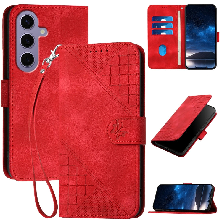 YX0080 Grid Butterfly Embossed Pattern Flip Leather Phone Case with Lanyard