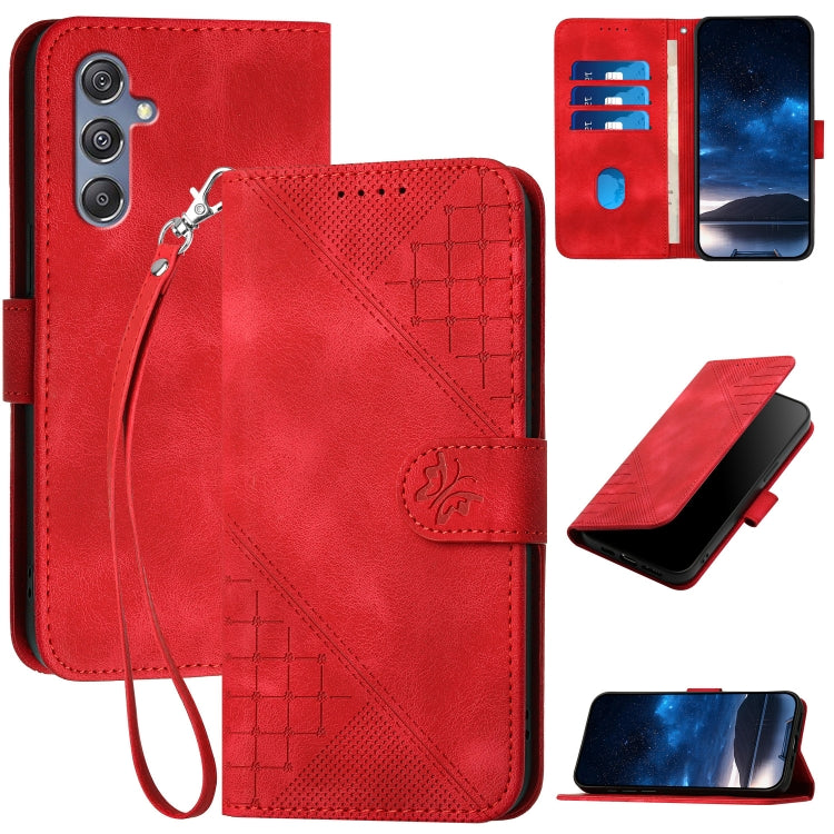 YX0080 Grid Butterfly Embossed Pattern Flip Leather Phone Case with Lanyard