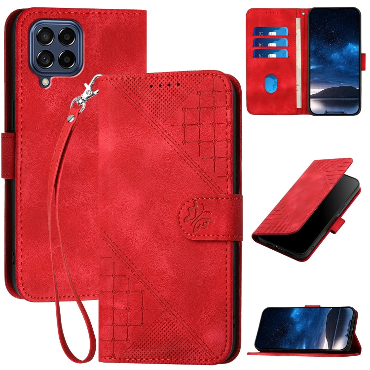 YX0080 Grid Butterfly Embossed Pattern Flip Leather Phone Case with Lanyard, For Samsung Galaxy S23+ 5G, For Samsung Galaxy S23 5G, For Samsung Galaxy M53 5G, For Samsung Galaxy M33 5G Global