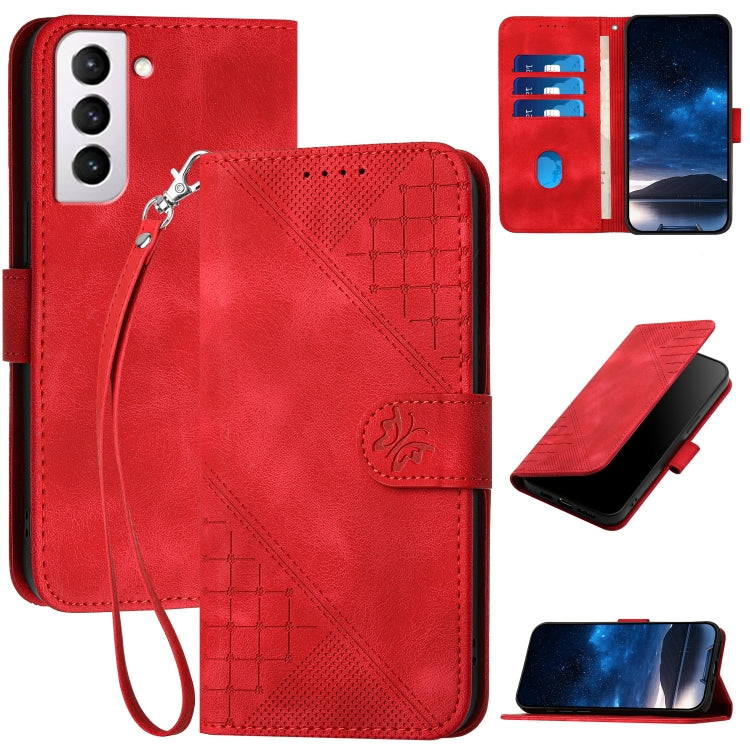 YX0080 Grid Butterfly Embossed Pattern Flip Leather Phone Case with Lanyard