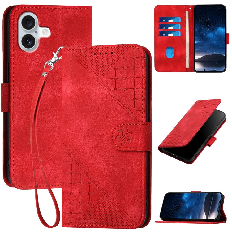 YX0080 Grid Butterfly Embossed Pattern Flip Leather Phone Case with Lanyard, iPhone 16e, For iPhone 16 Pro Max, For iPhone 16 Pro, For iPhone 16 Plus