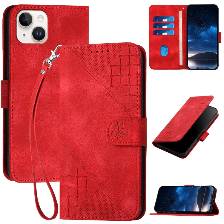 YX0080 Grid Butterfly Embossed Pattern Flip Leather Phone Case with Lanyard, For iPhone 16, For iPhone 15 Pro Max, For iPhone 15 Pro, For iPhone 15 Plus