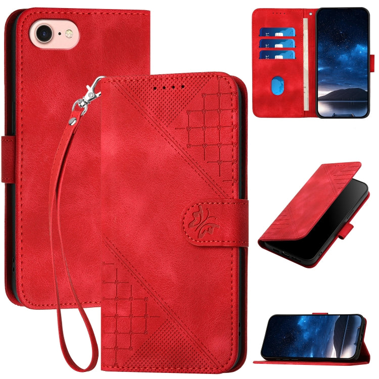 YX0080 Grid Butterfly Embossed Pattern Flip Leather Phone Case with Lanyard, For iPhone 14 Pro Max, For iPhone 7 / 8 / SE 2022, For iPhone 13 Pro Max, For iPhone 13 Pro