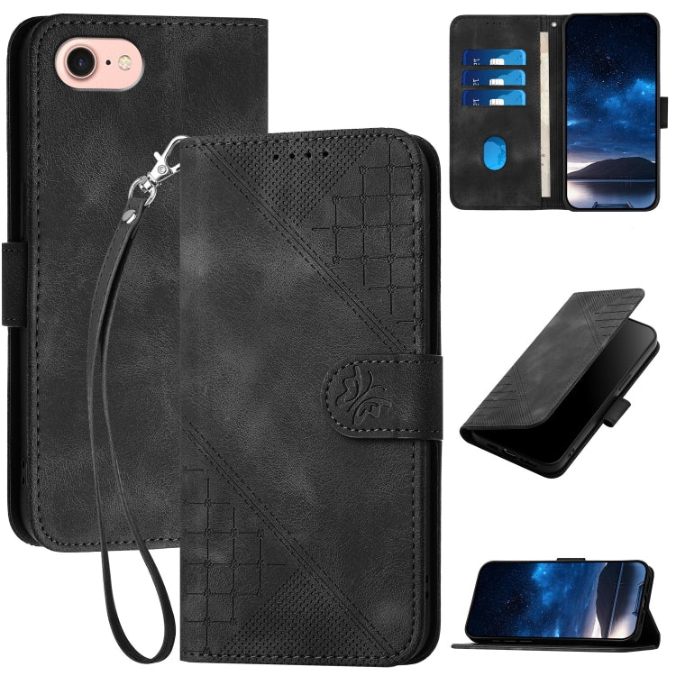 YX0080 Grid Butterfly Embossed Pattern Flip Leather Phone Case with Lanyard, For iPhone 14 Pro Max, For iPhone 7 / 8 / SE 2022, For iPhone 13 Pro Max, For iPhone 13 Pro