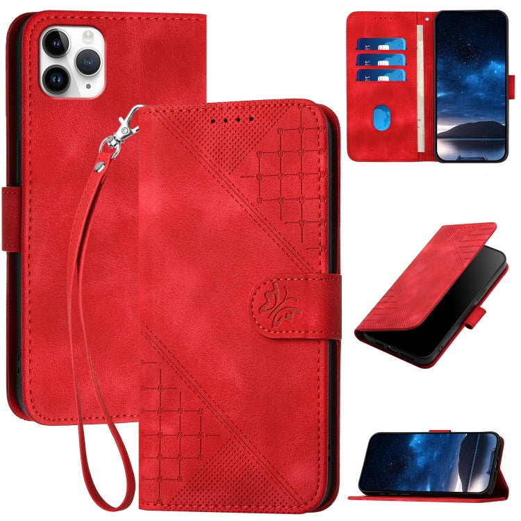 YX0080 Grid Butterfly Embossed Pattern Flip Leather Phone Case with Lanyard, For iPhone 12 mini, For iPhone 11 Pro Max, For iPhone 11, For iPhone 11 Pro