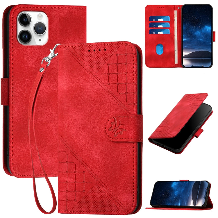 YX0080 Grid Butterfly Embossed Pattern Flip Leather Phone Case with Lanyard, For iPhone 12 mini, For iPhone 11 Pro Max, For iPhone 11, For iPhone 11 Pro