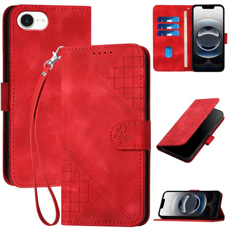 YX0080 Grid Butterfly Embossed Pattern Flip Leather Phone Case with Lanyard, iPhone 16e, For iPhone 16 Pro Max, For iPhone 16 Pro, For iPhone 16 Plus