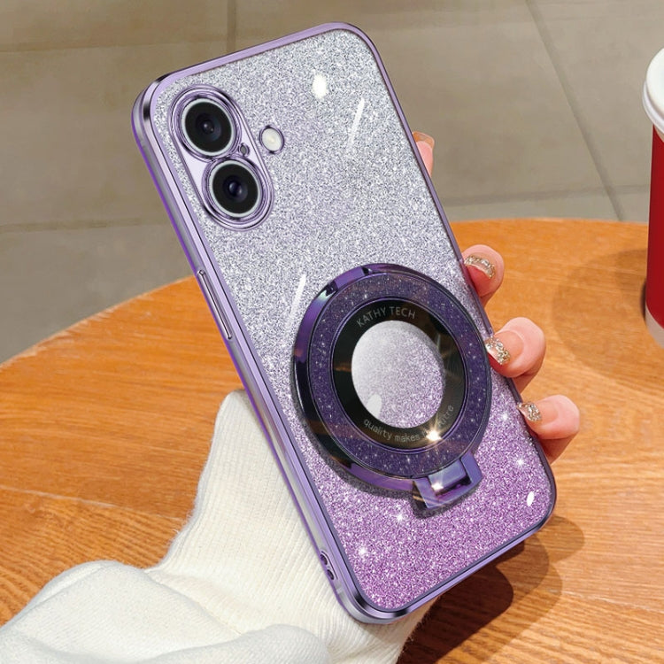 Plated Gradient Glitter Round Holder TPU Phone Case, For iPhone 16 Pro Max, For iPhone 16 Pro, For iPhone 16 Plus, For iPhone 16
