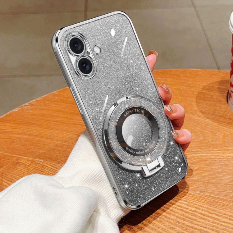 Plated Gradient Glitter Round Holder TPU Phone Case, For iPhone 16 Pro Max, For iPhone 16 Pro, For iPhone 16 Plus, For iPhone 16