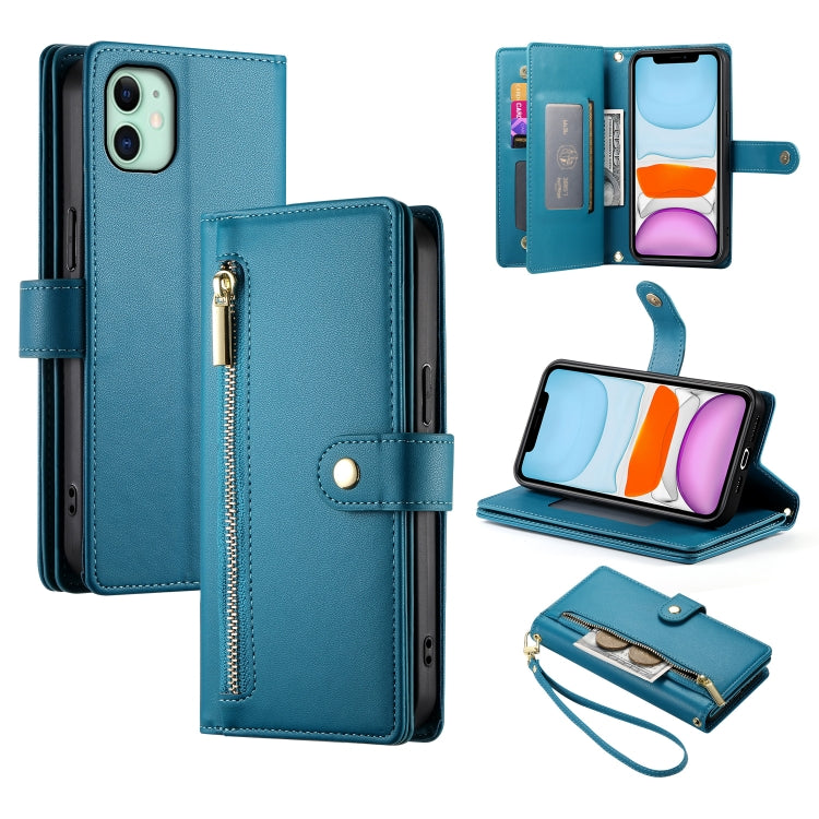 Nine Card-slot Zipper Wallet Bag Leather Phone Case, For iPhone 11 Pro Max, For iPhone 11, For iPhone 11 Pro