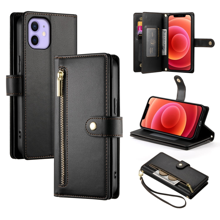 Nine Card-slot Zipper Wallet Bag Leather Phone Case, For iPhone 13 mini, For iPhone 12 / 12 Pro, For iPhone 12 Pro Max, For iPhone 12 mini