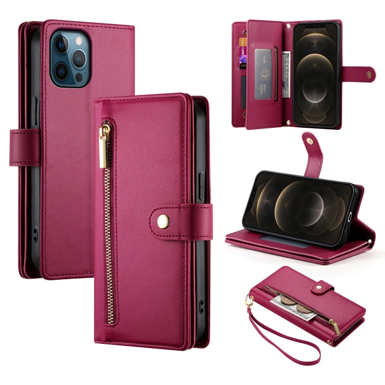 Nine Card-slot Zipper Wallet Bag Leather Phone Case, For iPhone 13 mini, For iPhone 12 / 12 Pro, For iPhone 12 Pro Max, For iPhone 12 mini