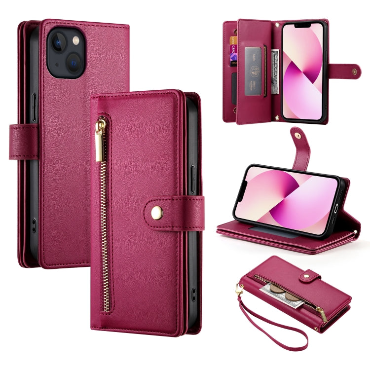 Nine Card-slot Zipper Wallet Bag Leather Phone Case, For iPhone 14 Pro Max, For iPhone 13 Pro Max, For iPhone 13 Pro, For iPhone 13