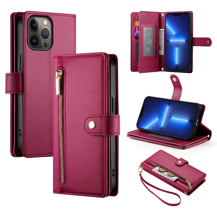 Nine Card-slot Zipper Wallet Bag Leather Phone Case, For iPhone 14 Pro Max, For iPhone 13 Pro Max, For iPhone 13 Pro, For iPhone 13