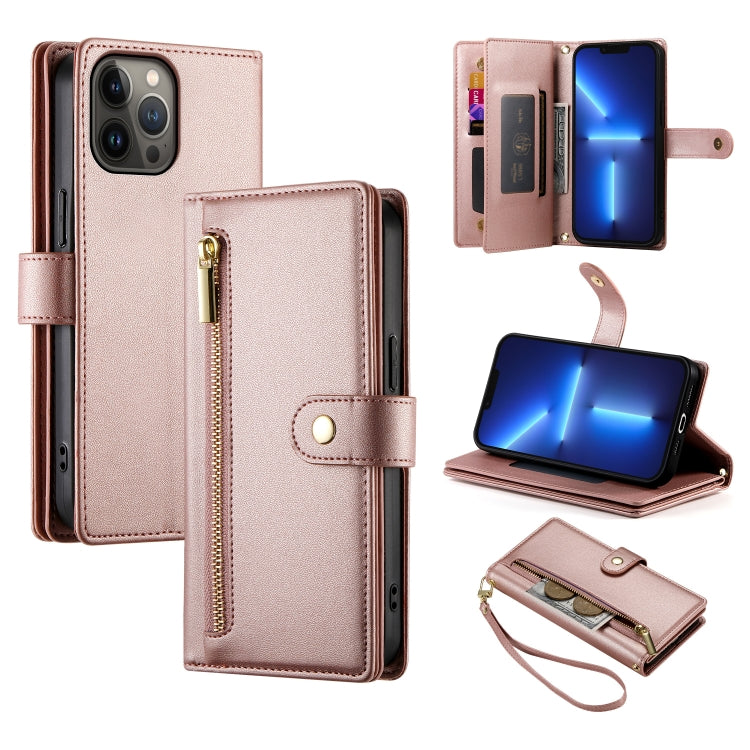 Nine Card-slot Zipper Wallet Bag Leather Phone Case, For iPhone 14 Pro Max, For iPhone 13 Pro Max, For iPhone 13 Pro, For iPhone 13