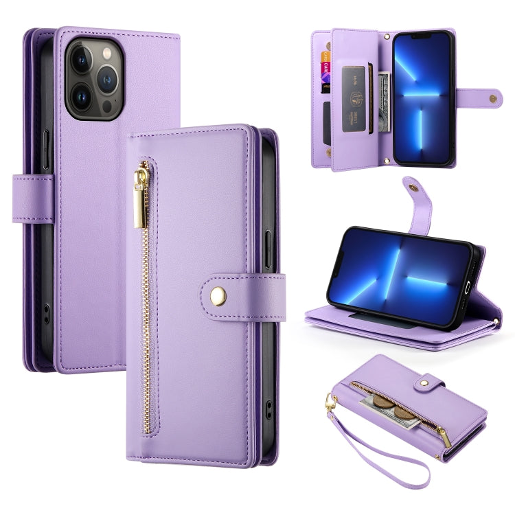 Nine Card-slot Zipper Wallet Bag Leather Phone Case, For iPhone 14 Pro Max, For iPhone 13 Pro Max, For iPhone 13 Pro, For iPhone 13